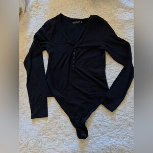 Abercrombie, and, Fitch, black, long sleeve body suit with buttons size XS